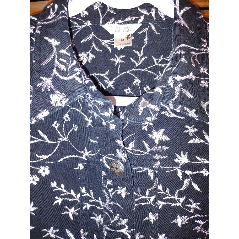Christopher & Banks Floral Embroidered Cotton Denim Jacket Black White - Med‎ - Picture 4 of 12
